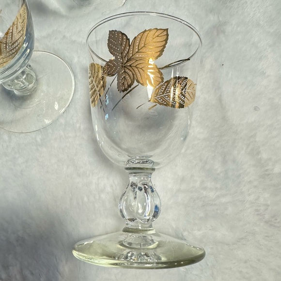 Libbey MCM Vintage Gold Leaf Stemmed Sherbet Liquor Champagne Cocktail Glasses - Picture 4 of 10